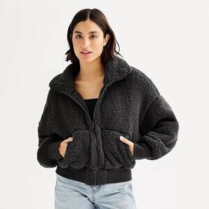 SO Juniors' High Pile Full-Zip Jacket Black - XL